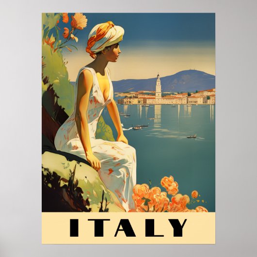 イタリア ビンテージ 旅行 ロマンティック 地中海 ポスター (正面)