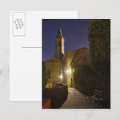 イタリア、ピエンツァの黄昏時の教会の夜景 ポストカード (正面/裏面)