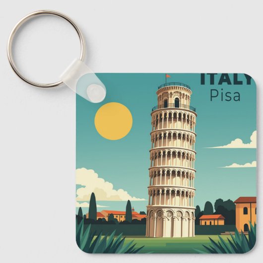 イタリア ピサの懐かしいクラシックな旅行ポスター キーホルダー (正面)