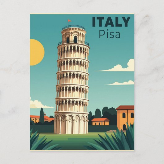 イタリア ピサの懐かしいクラシックな旅行ポスター ポストカード (正面)