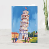 イタリア ピサの斜塔の絵画 カード (正面)