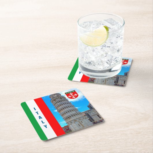 イタリア – ピサの斜塔 スクエアペーパーコースター (インサイチュ)