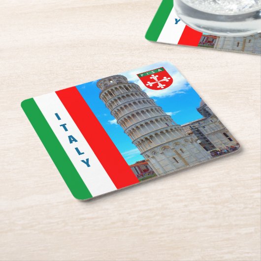 イタリア – ピサの斜塔 スクエアペーパーコースター (アングル)