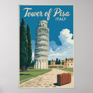 イタリア ピサの斜塔 旅行 アート ヴィンテージ ポスター