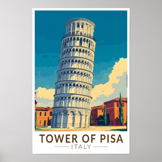 イタリア ピサの斜塔 旅行 アート ヴィンテージ ポスター (正面)
