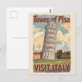 イタリア ピサの斜塔 画家風 旅行アート ヴィンテージ ポストカード (正面/裏面)