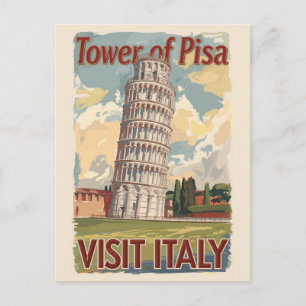 イタリア ピサの斜塔 画家風 旅行アート ヴィンテージ ポストカード