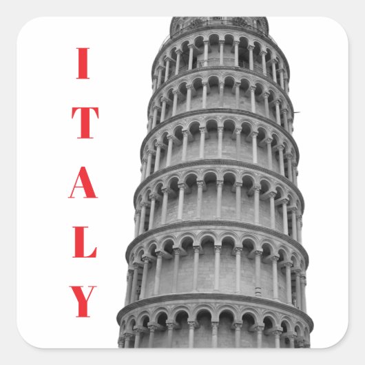イタリア ピサの斜塔 黒と白 スクエアシール (正面)