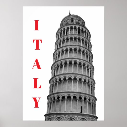 イタリア ピサの斜塔 黒と白 ポスター (正面)