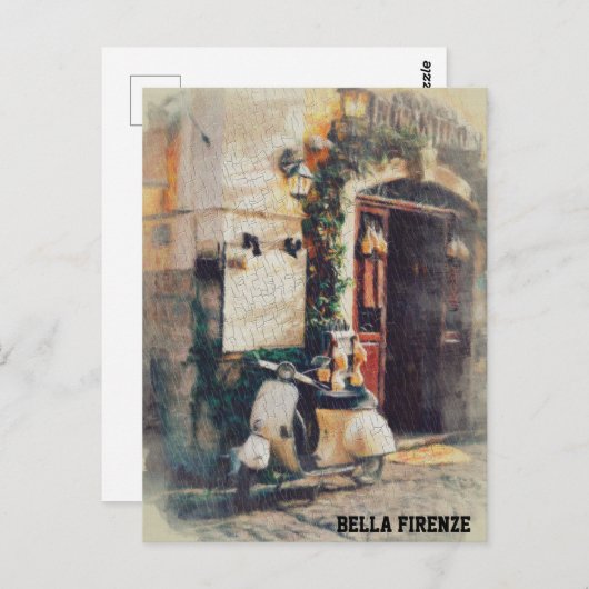 **イタリア・フィレンツェ・スクーターAP12コブルストーン ポストカード (正面/裏面)