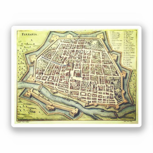 イタリア，フェラーラのヴィンテージ地図 シール (正面)