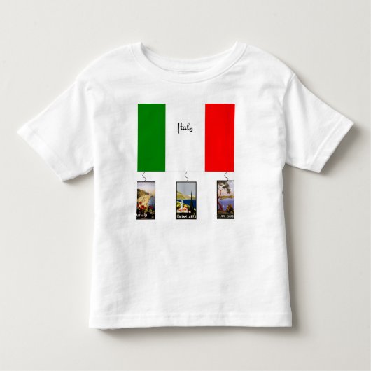 イタリア-フラッグとビンテージの旅行ポスター3点 トドラーTシャツ (正面)