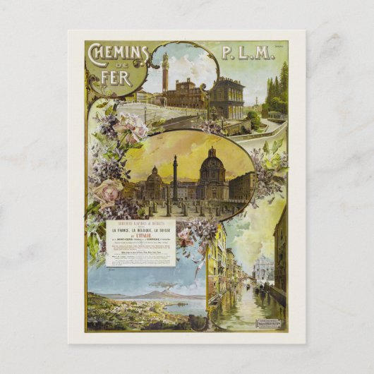 イタリア・フランス鉄道ビンテージポスター ポストカード (正面)