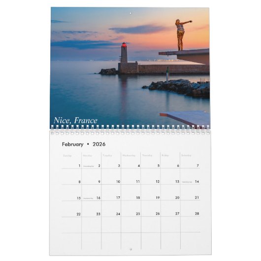 イタリア、フランス、カリフォルニアのカレンダーの表示 カレンダー (2月 2026)