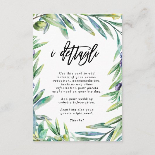 イタリア·フ結婚ィレンツェの詳細情報 エンクロージャーカード (正面)