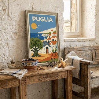 イタリア プーリア レトロ フォーク トラベル トラッロ オリーブの木 ポスター