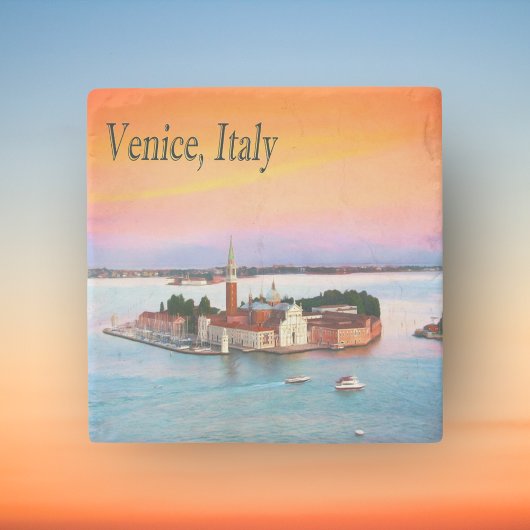 イタリア ベネチア オレンジ色の夕日 ストーン コースター