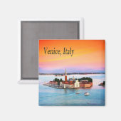 イタリア ベネチア オレンジ色の夕日 美しい景色 マグネット (正面/裏面)