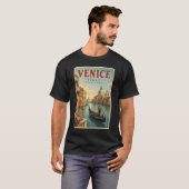 イタリア ベネチア 水路 イラスト 旅行 アート レトロ Tシャツ (正面フル)