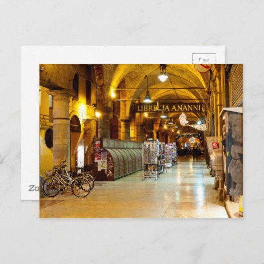 イタリア・ボローニャの柱廊下の店舗 ポストカード (正面/裏面)
