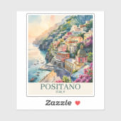 イタリア ポジターノ アマルフィ海岸 水彩風景画 シール (シート)
