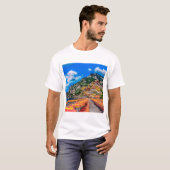 イタリア ポジターノ ビーチ アマルフィ海岸 崖の家 Tシャツ (正面フル)