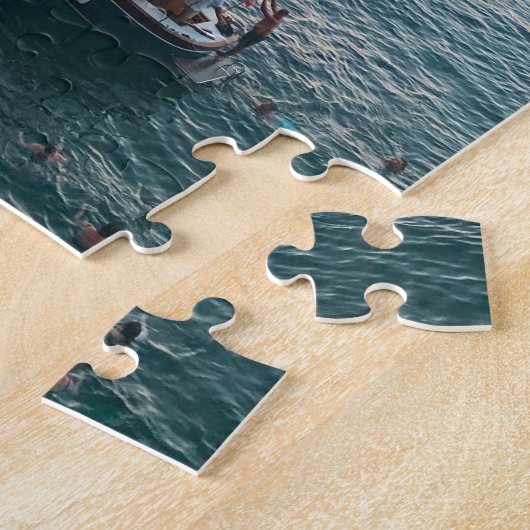 イタリア,ポリニャーマーレのクリフサイドに沈む夕日 ジグソーパズル (側面)