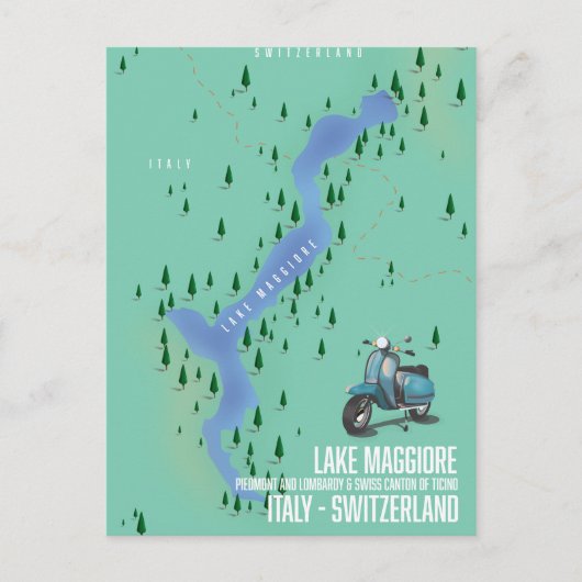イタリア マッジョーレ湖 - スイス地図 ポストカード (正面)