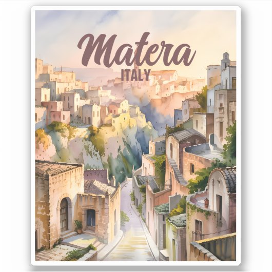 イタリア・マテーラのサッシ 水彩画風のヴィンテージ シール (正面)
