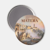 イタリア・マテーラのサッシ 水彩画 レトロ風 マグネット (正面/裏面)