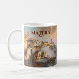 イタリア・マテーラの古都サッシの水彩画風景画 コーヒーマグカップ