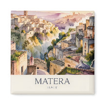 イタリア・マテーラの古都サッシの水彩画風景