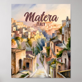 イタリア マテーラ サッシ 水彩画 ヴィンテージ ポスター