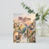 イタリア マテーラ サッシ 水彩画 ヴィンテージ ポストカード (スタンド正面)