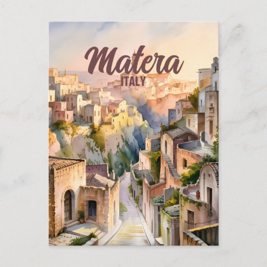 イタリア マテーラ サッシ 水彩画 ヴィンテージ ポストカード (正面)