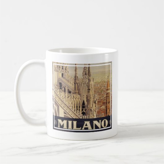 イタリア，ミラノの大聖堂のヴィンテージ旅行ポスター コーヒーマグカップ (左)