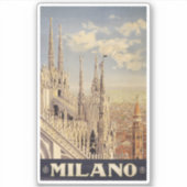 イタリア，ミラノの大聖堂のヴィンテージ旅行ポスター シール (正面)