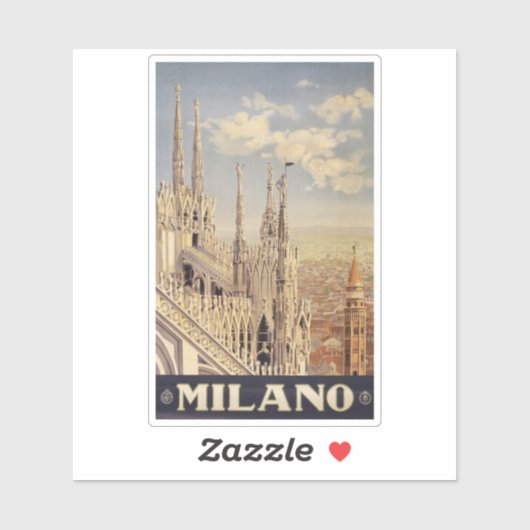 イタリア，ミラノの大聖堂のヴィンテージ旅行ポスター シール (シート)