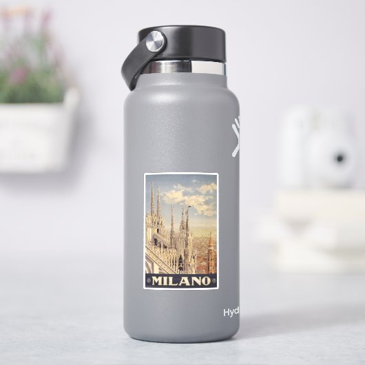 イタリア，ミラノの大聖堂のヴィンテージ旅行ポスター シール (HydroFlask)