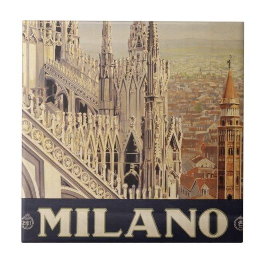 イタリア,ミラノの大聖堂のヴィンテージ旅行ポスター タイル (正面)