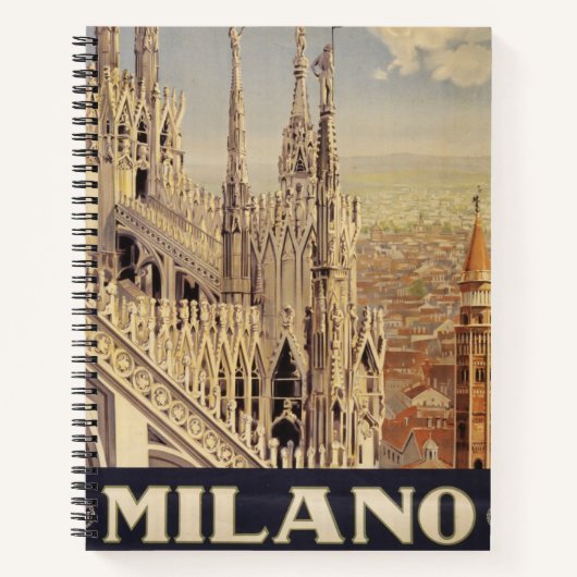 イタリア，ミラノの大聖堂のヴィンテージ旅行ポスター ノートブック (正面)