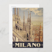 イタリア,ミラノの大聖堂のヴィンテージ旅行ポスター ポストカード (正面/裏面)