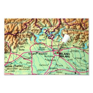 イタリア，ミラノの市地図 フォトプリント           