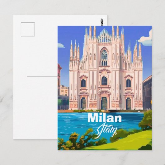 イタリア ミラノ 旅行 はがき, ミラノ 旅行 アート, イタ ポストカード (正面/裏面)