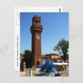 イタリア、ムラノ　時計塔とガラス彫刻 ポストカード (正面/裏面)