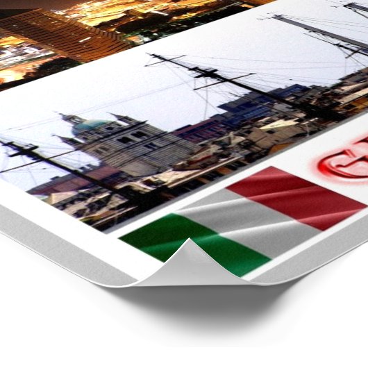 イタリア – リグーリア – ジェノヴァ – モザイク – ハーバー – ポスター (角)