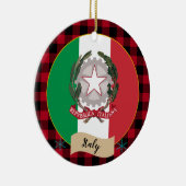 イタリア,レッドバッファロープレイド&イタリアン国旗 セラミックオーナメント (右)