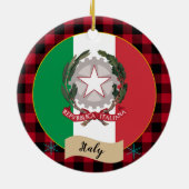 イタリア,レッドバッファロープレイド&イタリアン国旗 セラミックオーナメント (裏面)