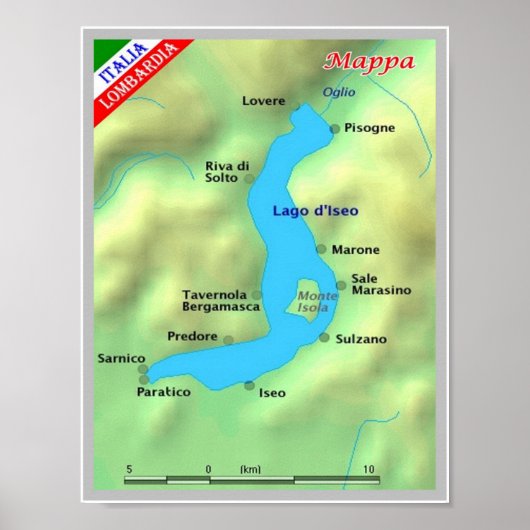 イタリア – ロンバルディ – 伊勢湖 – 地図 – ポスター (正面)