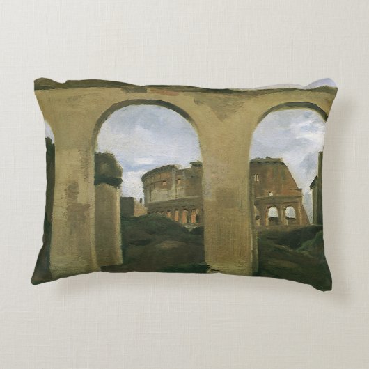 イタリア，ローマのアーケードを通して見られるコロッセオ アクセントクッション (裏面)